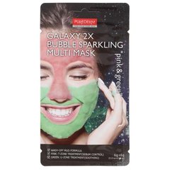Мультимаска грязьова пінлива рожева + зелена для обличчя Galaxy 2X Bubble Sparkling Multi Mask "Pink & Green" Purederm 2 * 6 г