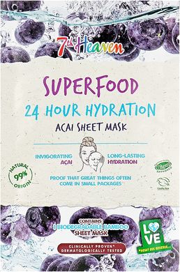 Маска тканинна з ягодами асаї Superfood 24H Hydration Acai Sheet Mask 7th Heaven 16 г