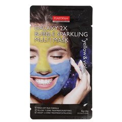 Мультимаска грязьова пінлива жовта + синя для обличчя Galaxy 2X Bubble Sparkling Multi Mask "Yellow & Violet" Purederm 2 * 6 г